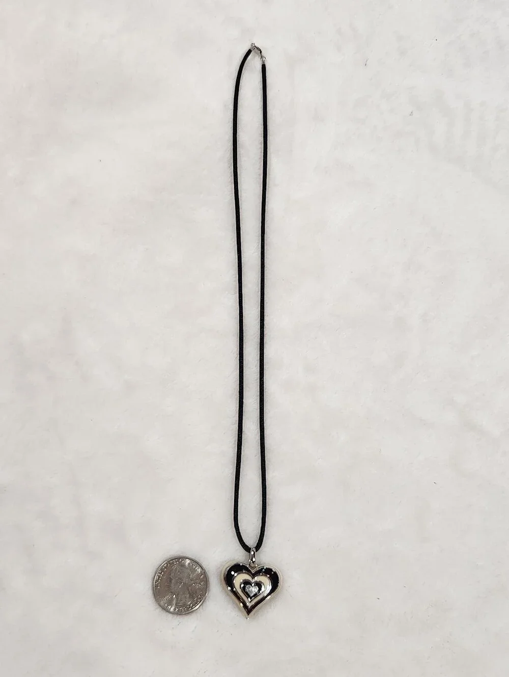 EMA Sterling Silver Enamel Heart Necklace with Silk Cord
